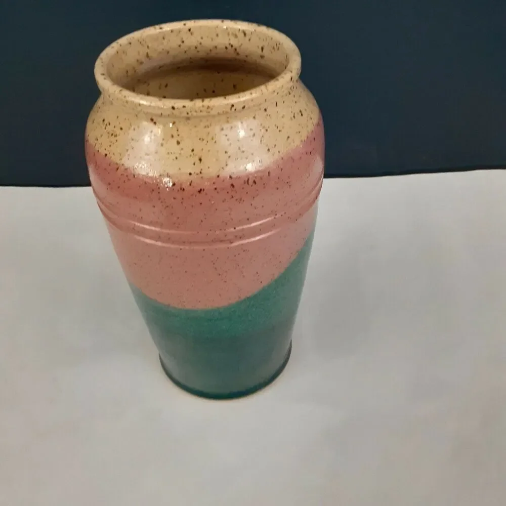 Vintage Stamped Stoneware Vase Art Deco Vibe,Feminine,Pastels